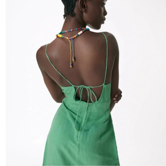 NWT Zara Green Lined Button Midi Dress - Picture 4 of 9